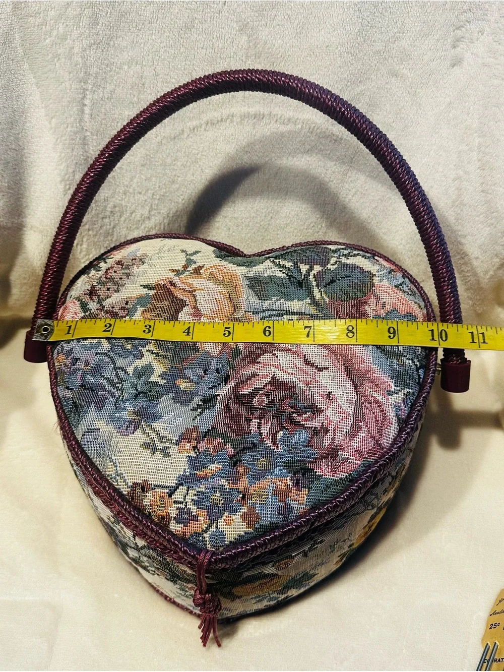 Heart Sewing Basket Notions Vintage Granny Chic Floral Red Collector Crafts Lot